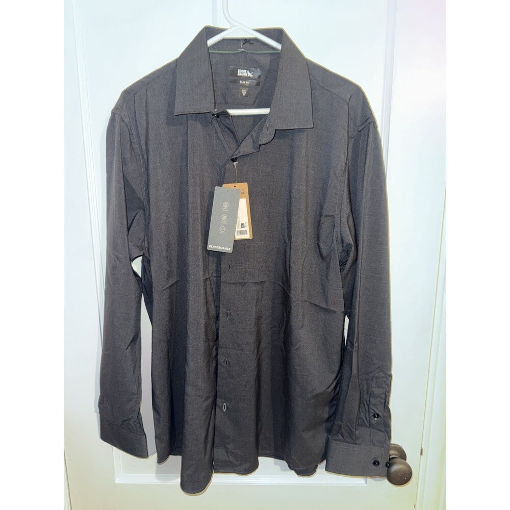 NWT Eddie Bauer Mens XL 17/17.5 34/35 Black Slim Fit Button Down Shirt